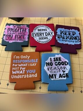 Hot off the press! Set of 5 Graphic Can Cooler Koozies